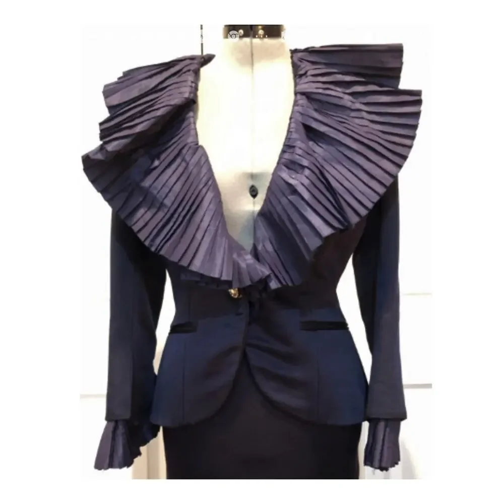Christian Dior Vtg Satin Evening Jacket With Large Pleated Collar